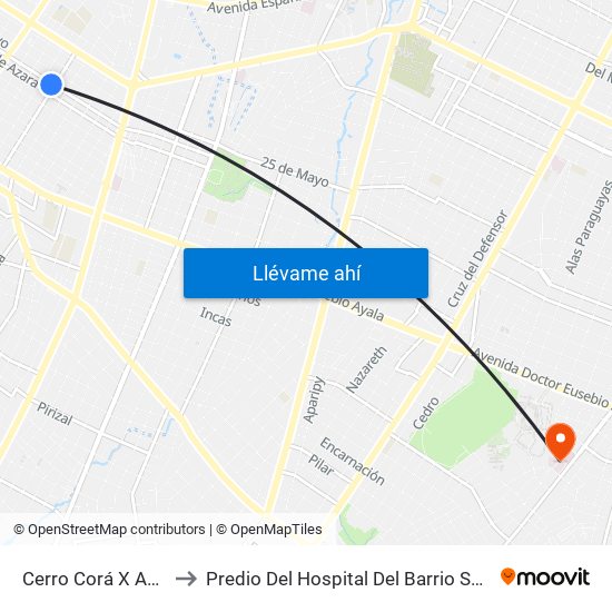 Cerro Corá X Aquino to Predio Del Hospital Del Barrio San Pablo map