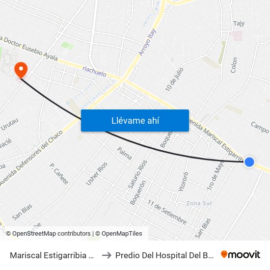 Mariscal Estigarribia X Atilio Galfre to Predio Del Hospital Del Barrio San Pablo map