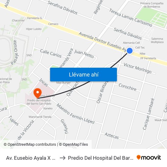 Av. Eusebio Ayala X Félix Lopéz to Predio Del Hospital Del Barrio San Pablo map