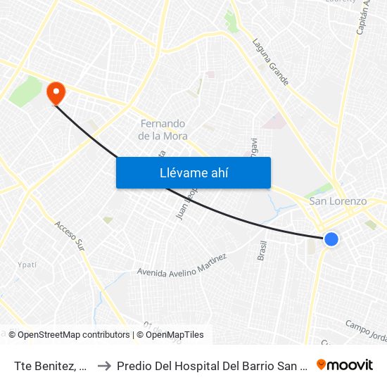 Tte Benitez, 326 to Predio Del Hospital Del Barrio San Pablo map