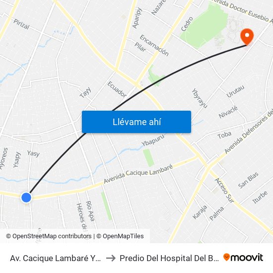 Av. Cacique Lambaré Y Calle Escobar to Predio Del Hospital Del Barrio San Pablo map