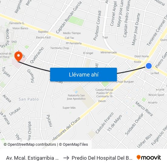 Av. Mcal. Estigarribia X 14 De Mayo to Predio Del Hospital Del Barrio San Pablo map