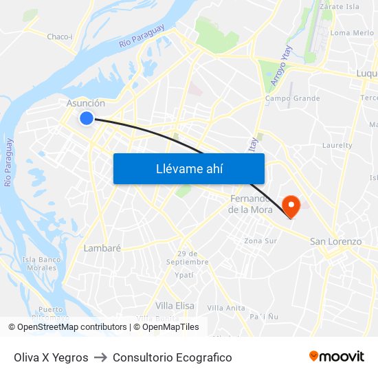Oliva X Yegros to Consultorio Ecografico map