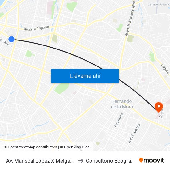 Av. Mariscal López X Melgarejo to Consultorio Ecografico map