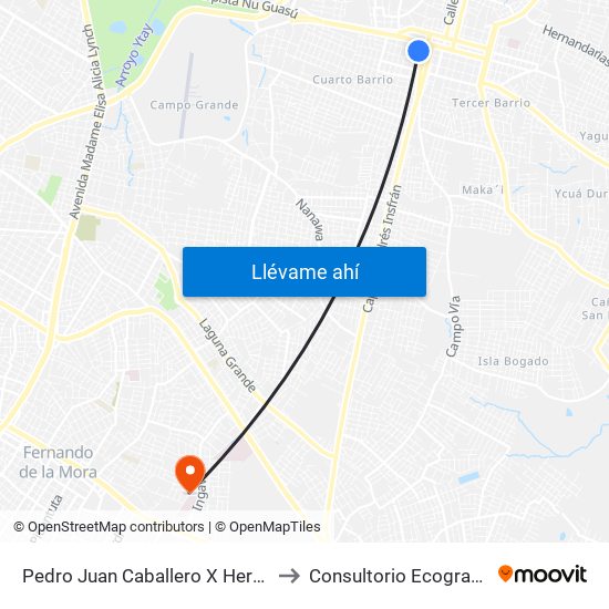 Pedro Juan Caballero X Herrera to Consultorio Ecografico map