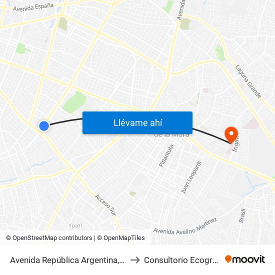 Avenida República Argentina, 3016 to Consultorio Ecografico map