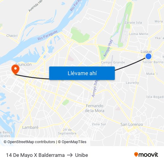 14 De Mayo X Balderrama to Unibe map