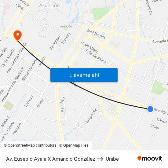 Av. Eusebio Ayala X Amancio González to Unibe map