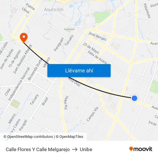 Calle Flores Y Calle Melgarejo to Unibe map