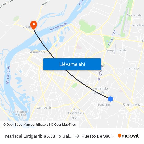 Mariscal Estigarribia X Atilio Galfre to Puesto De Saulud map