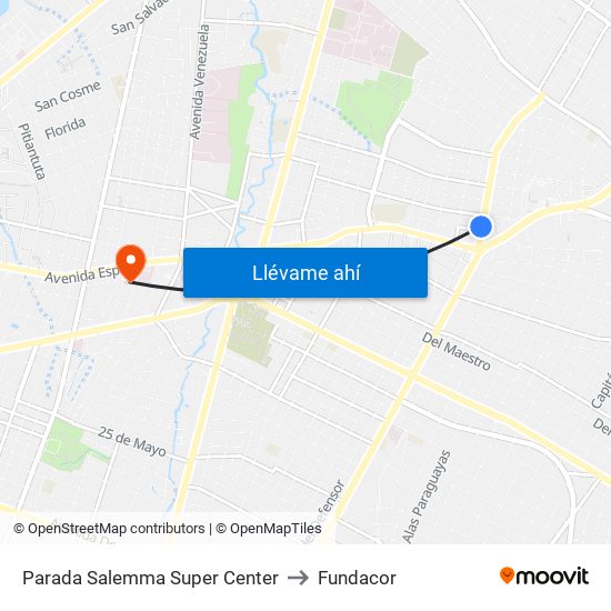 Parada Salemma Super Center to Fundacor map