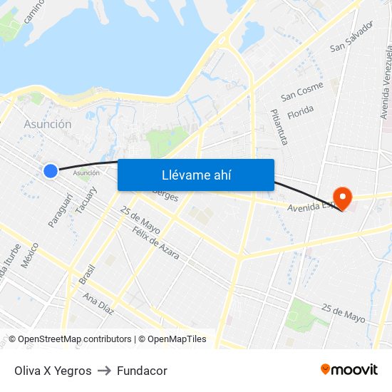 Oliva X Yegros to Fundacor map