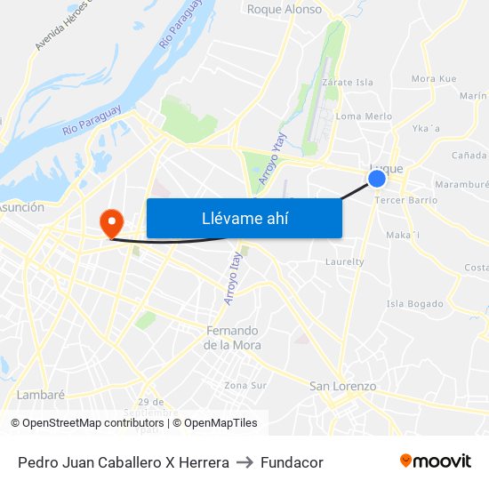 Pedro Juan Caballero X Herrera to Fundacor map