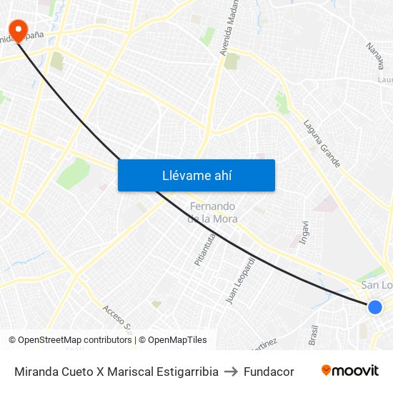 Miranda Cueto X Mariscal Estigarribia to Fundacor map