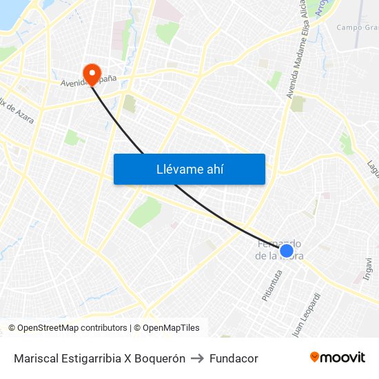 Mariscal Estigarribia X Boquerón to Fundacor map