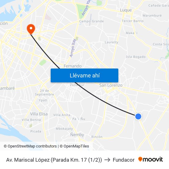 Av. Mariscal López (Parada Km. 17 (1/2)) to Fundacor map
