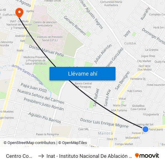 Centro Comercial to Inat - Instituto Nacional De Ablación Y Transplante map