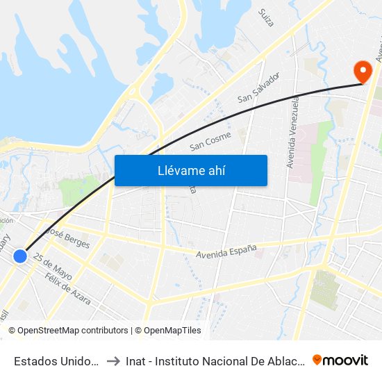 Estados Unidos X Azara to Inat - Instituto Nacional De Ablación Y Transplante map