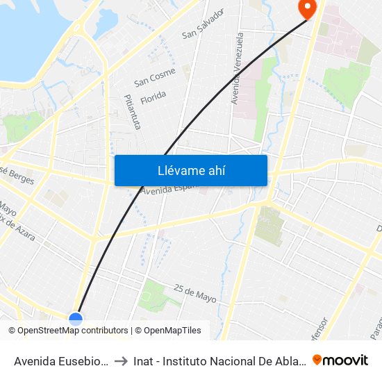 Avenida Eusebio Ayala, 995 to Inat - Instituto Nacional De Ablación Y Transplante map