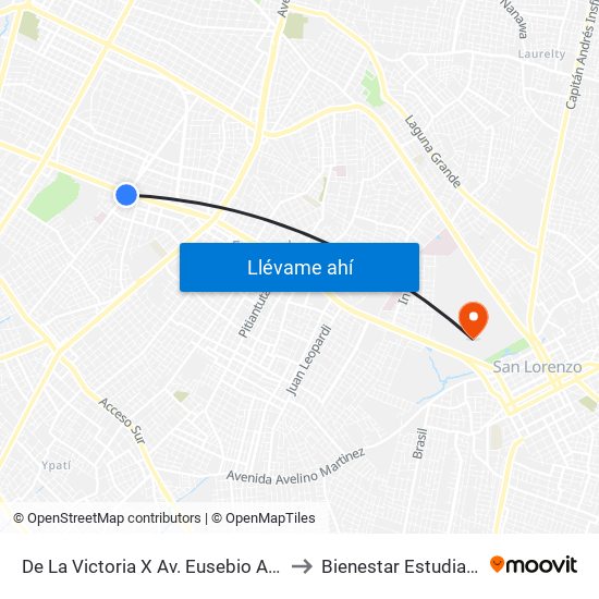 De La Victoria X Av. Eusebio Ayala to Bienestar Estudiantil map