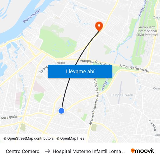 Centro Comercial to Hospital Materno Infantil Loma Pyta map