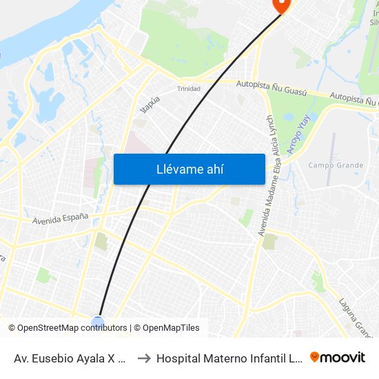 Av. Eusebio Ayala X Nazareth to Hospital Materno Infantil Loma Pyta map