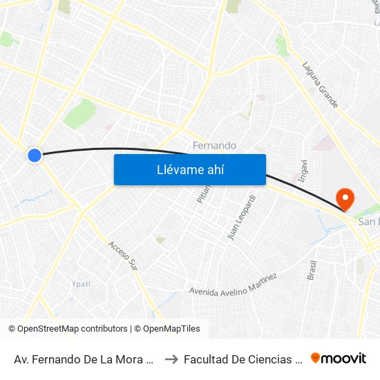 Av. Fernando De La Mora X Av. Argentina to Facultad De Ciencias Económicas map