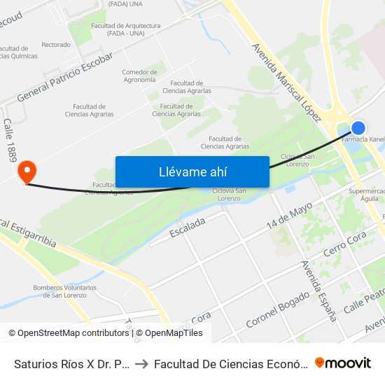 Saturios Ríos X Dr. Pellón to Facultad De Ciencias Económicas map