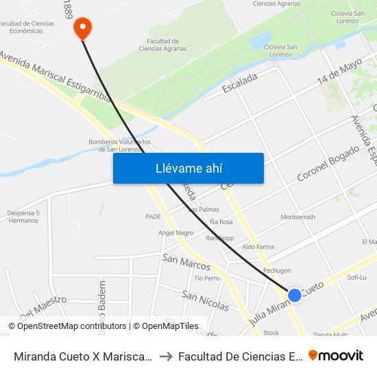 Miranda Cueto X Mariscal Estigarribia to Facultad De Ciencias Económicas map