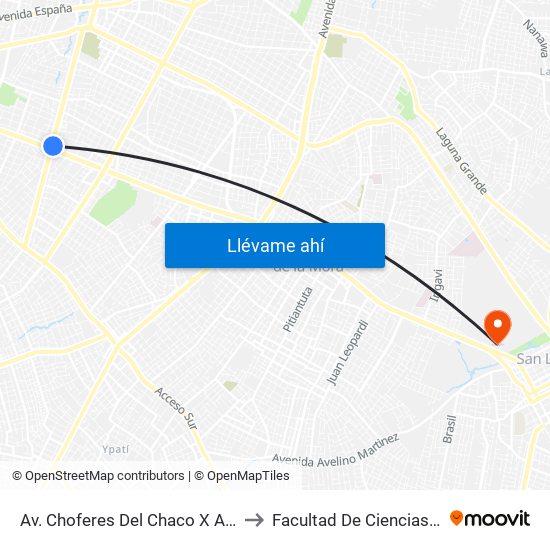 Av. Choferes Del Chaco X Av. Eusebio Ayala to Facultad De Ciencias Económicas map