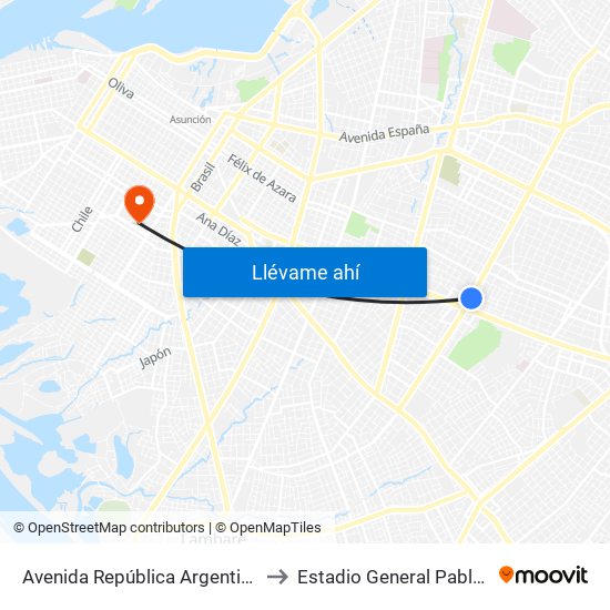 Avenida República Argentina, 1864 to Estadio General Pablo Rojas map