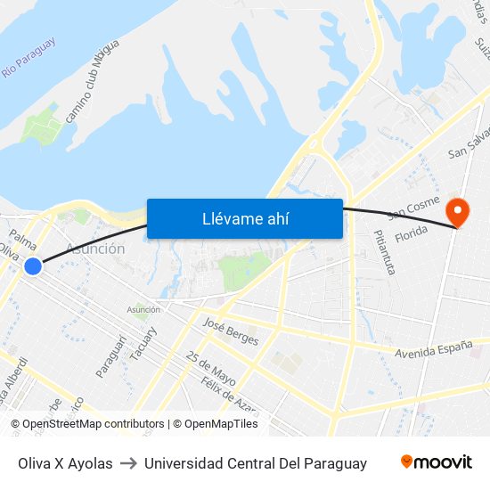 Oliva X Ayolas to Universidad Central Del Paraguay map