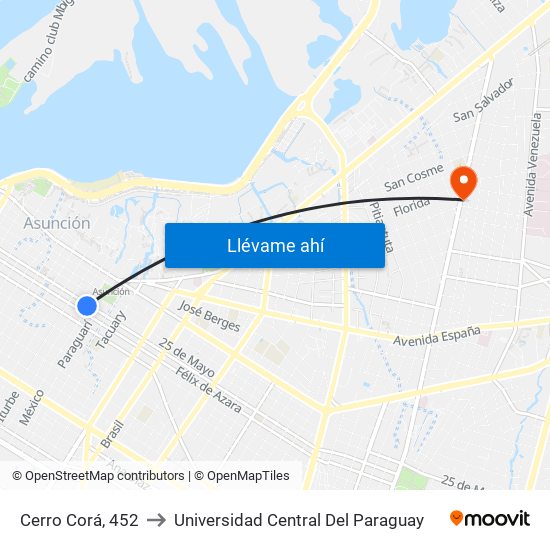 Cerro Corá, 452 to Universidad Central Del Paraguay map