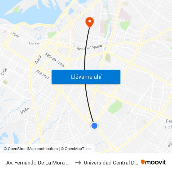 Av. Fernando De La Mora X Av. Argentina to Universidad Central Del Paraguay map