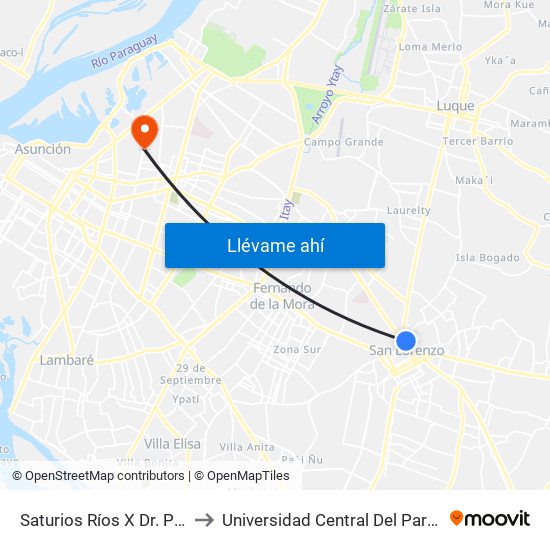 Saturios Ríos X Dr. Pellón to Universidad Central Del Paraguay map