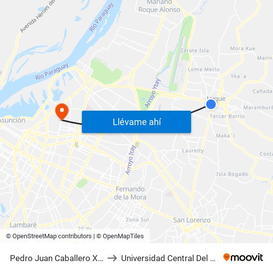 Pedro Juan Caballero X Herrera to Universidad Central Del Paraguay map