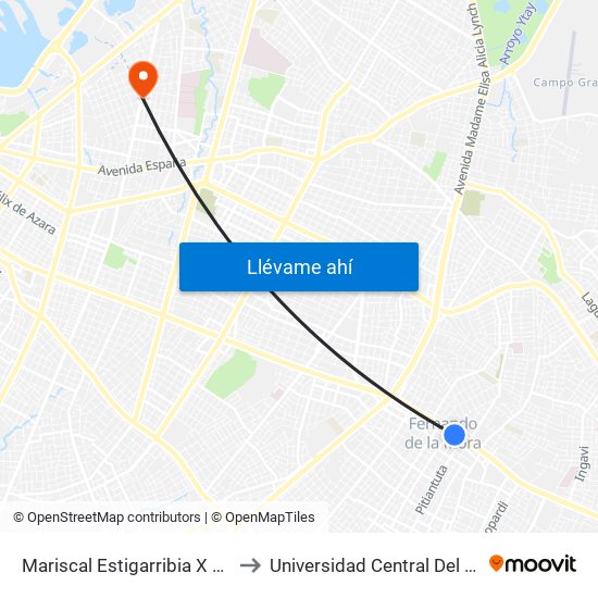 Mariscal Estigarribia X Boquerón to Universidad Central Del Paraguay map