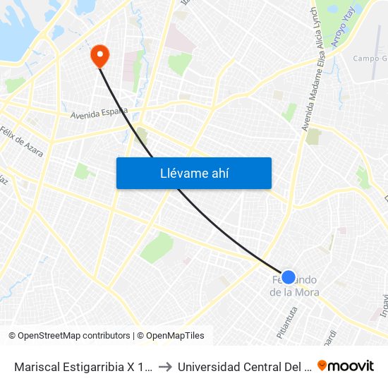 Mariscal Estigarribia X 10 De Julio to Universidad Central Del Paraguay map