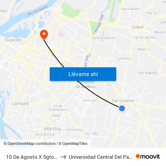 10 De Agosto X Sgto. Silva to Universidad Central Del Paraguay map