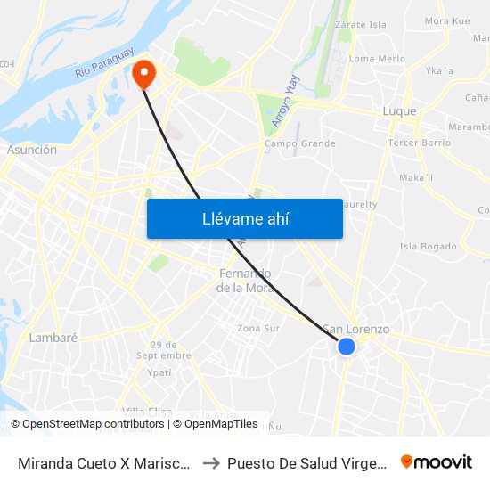 Miranda Cueto X Mariscal Estigarribia to Puesto De Salud Virgen Del Rosario map