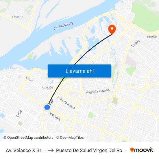 Av. Velasco X Brasil to Puesto De Salud Virgen Del Rosario map