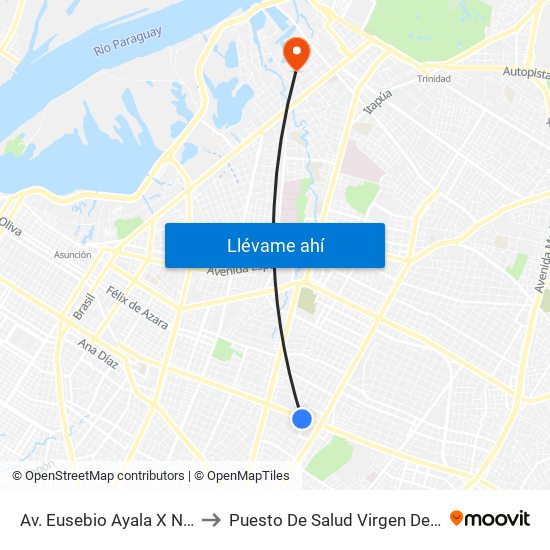 Av. Eusebio Ayala X Nazareth to Puesto De Salud Virgen Del Rosario map