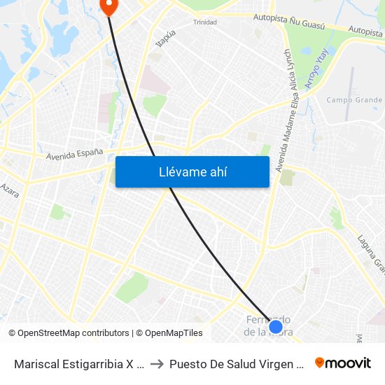 Mariscal Estigarribia X Boquerón to Puesto De Salud Virgen Del Rosario map