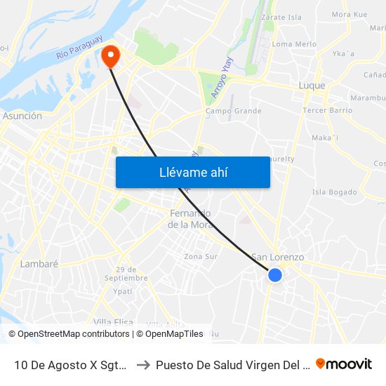 10 De Agosto X Sgto. Silva to Puesto De Salud Virgen Del Rosario map