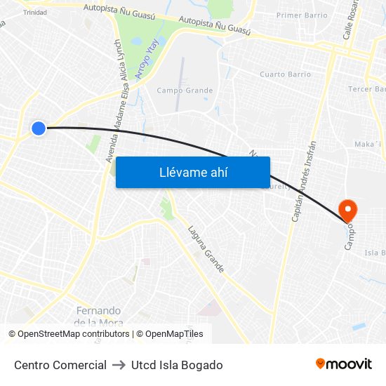 Centro Comercial to Utcd Isla Bogado map