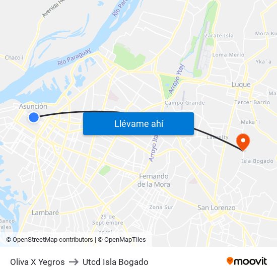 Oliva X Yegros to Utcd Isla Bogado map