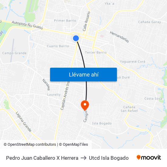 Pedro Juan Caballero X Herrera to Utcd Isla Bogado map