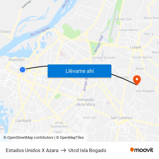 Estados Unidos X Azara to Utcd Isla Bogado map