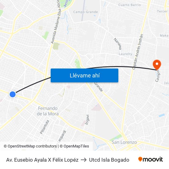 Av. Eusebio Ayala X Félix Lopéz to Utcd Isla Bogado map