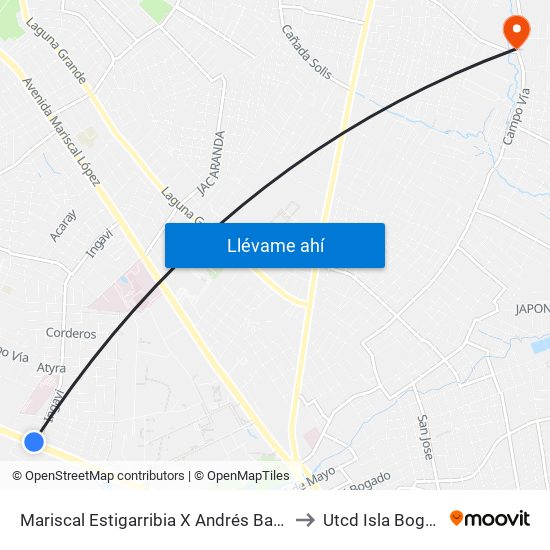 Mariscal Estigarribia X Andrés Barbero to Utcd Isla Bogado map